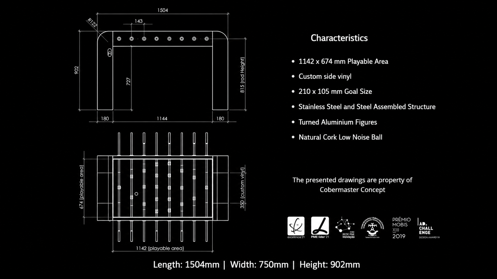 Foosball table technical details — dimensions and characteristics